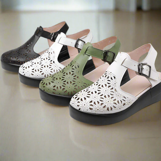 Genuine Leather Sponge Cake Thick-Sole Wedge Sandals-Womens