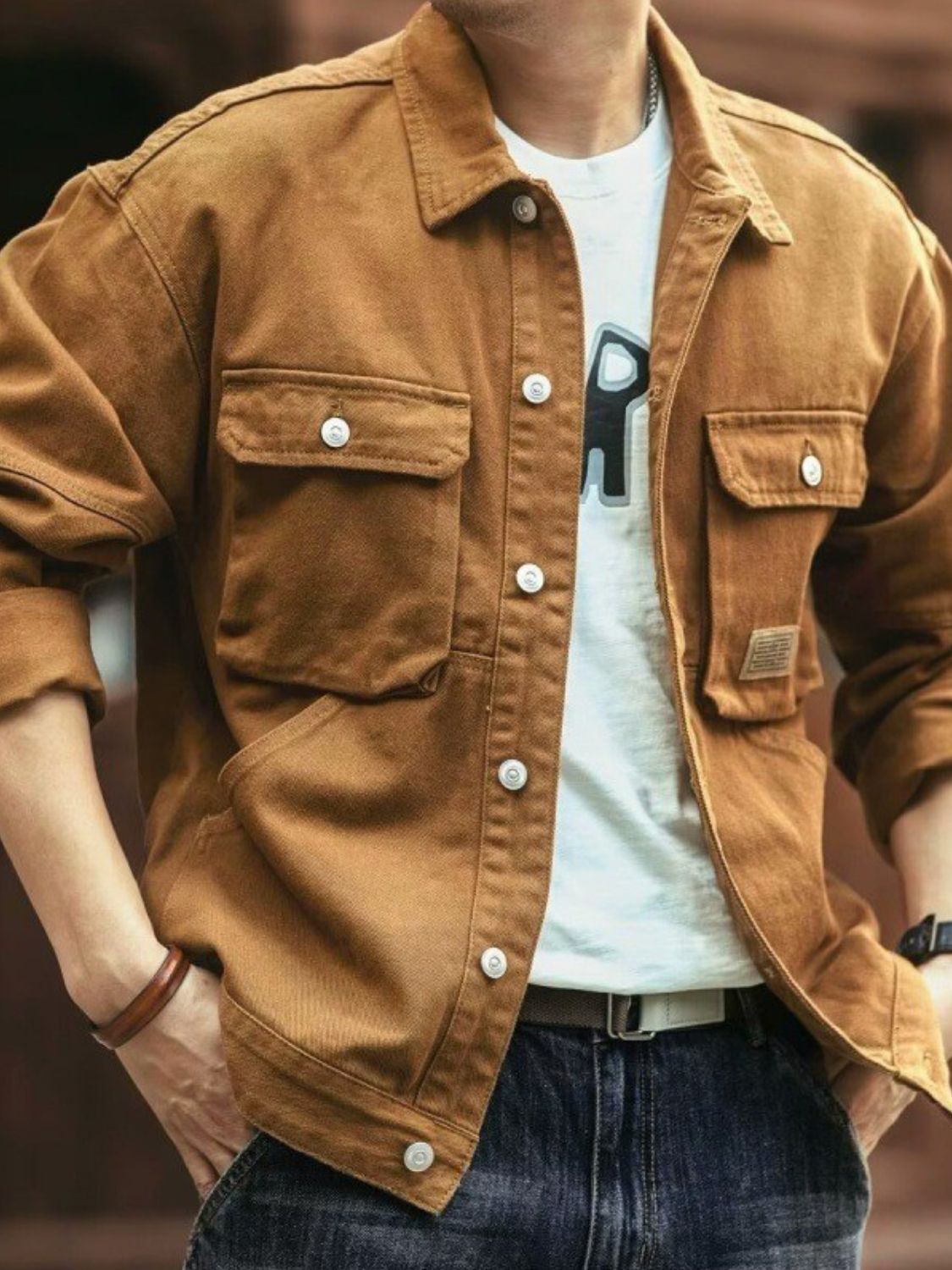 Men's Washed Collared Neck Cargo Jacket. Experience comfort and convenience in our Men's Washed Collared Neck Cargo Jacket!