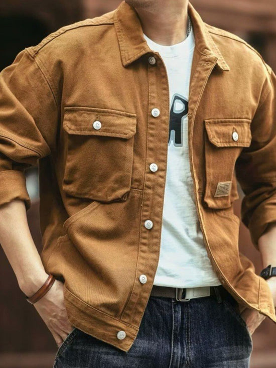 Men's Washed Collared Neck Cargo Jacket. Experience comfort and convenience in our Men's Washed Collared Neck Cargo Jacket!