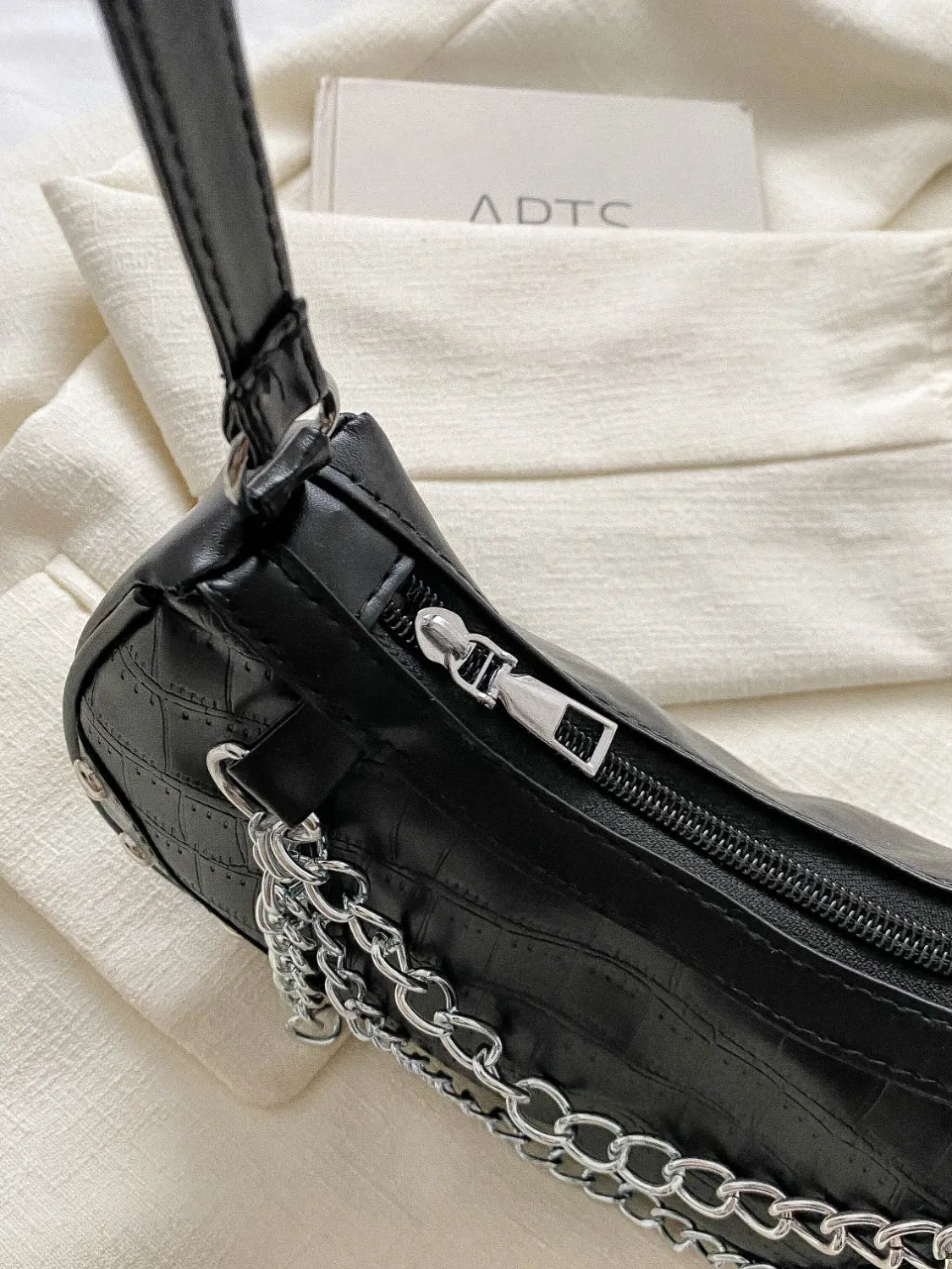 YEPPI - PU Leather Shoulder Bag with Silver Chain