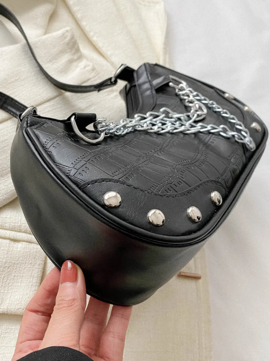 YEPPI - PU Leather Shoulder Bag with Silver Chain