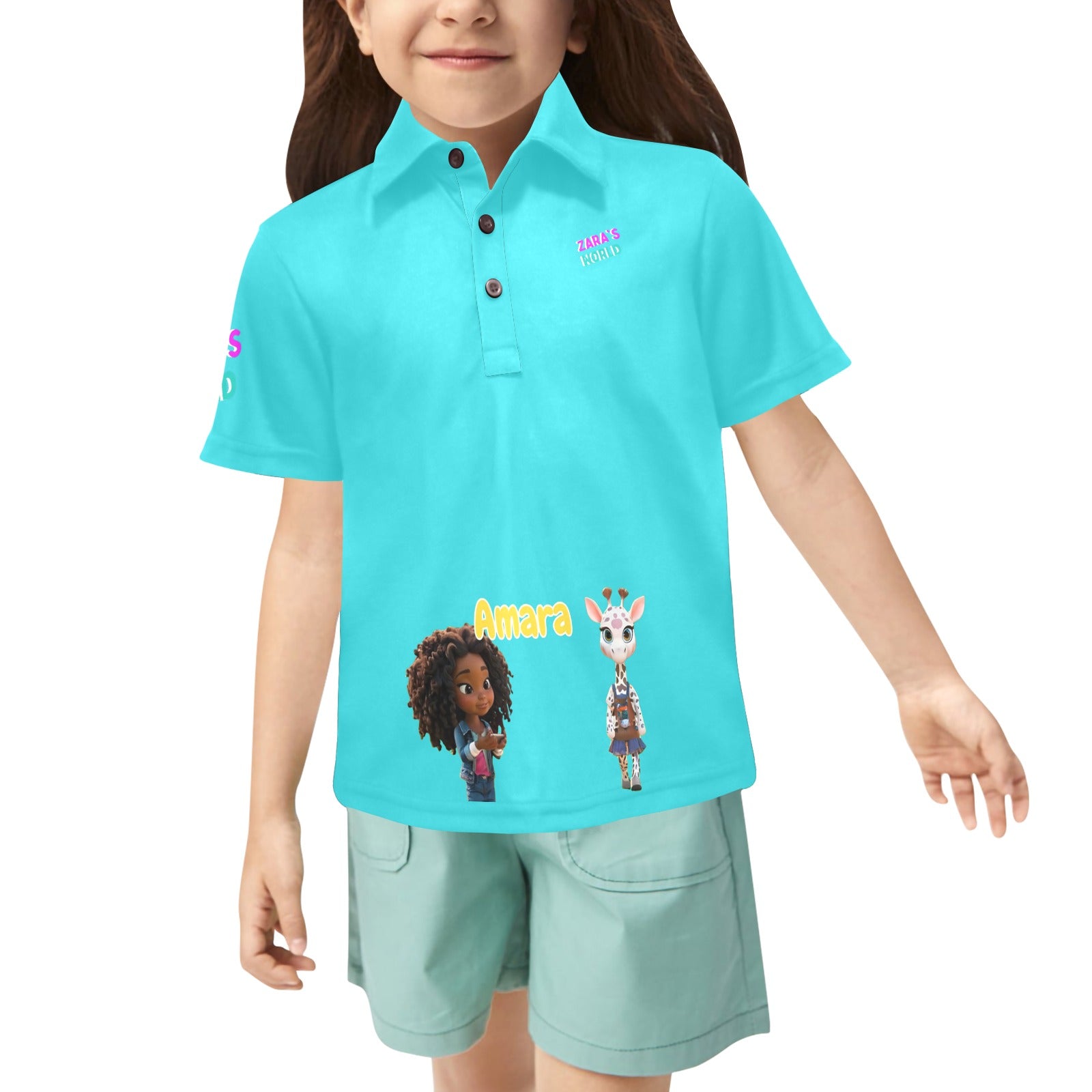 Zara's World Avatar Print Girls Polo Shirt (2T-7Y)