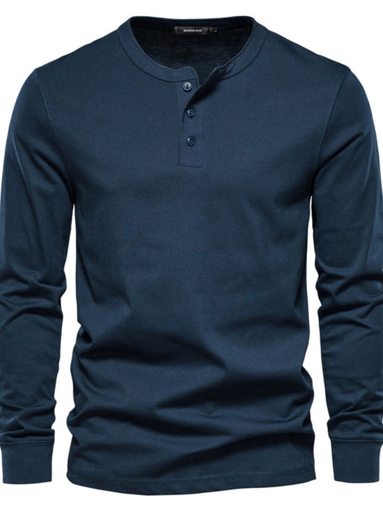 Men's Full Size Quarter Button Round Neck Long Sleeve T-Shirt.
Always be comfortable and effortlessly stylish with our Men's Full Size Quarter Button Round Neck Long Sleeve T-Shirt 