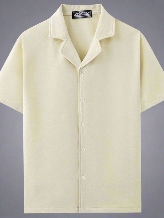 Men's Plus Size Button Down Short Sleeve Textured Collar Shirt