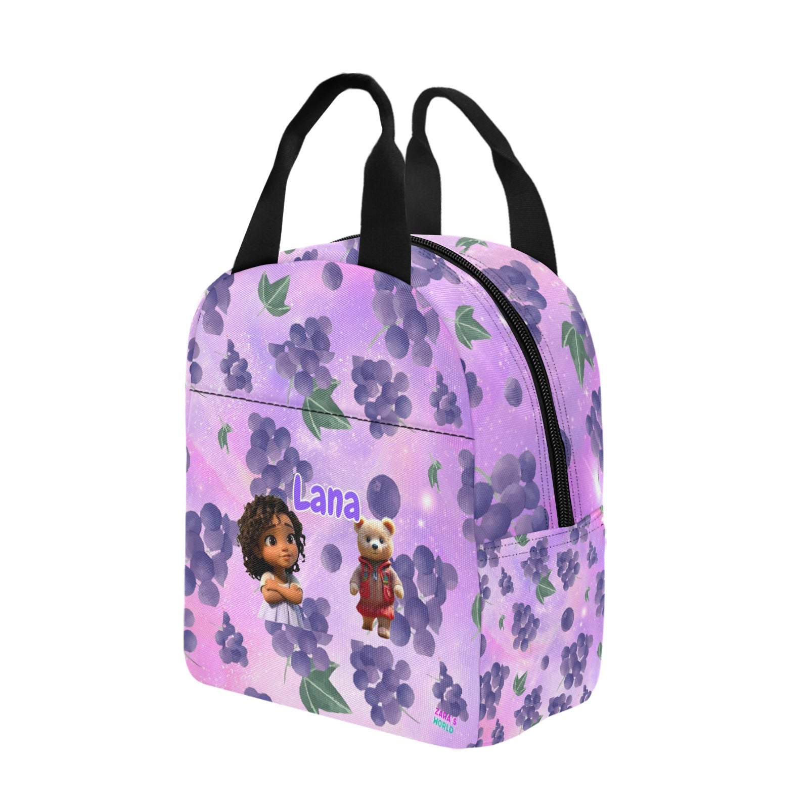 Zaras World Animal Avatar Fruit Print Lunch Bag (Strawberries/Grapes)
