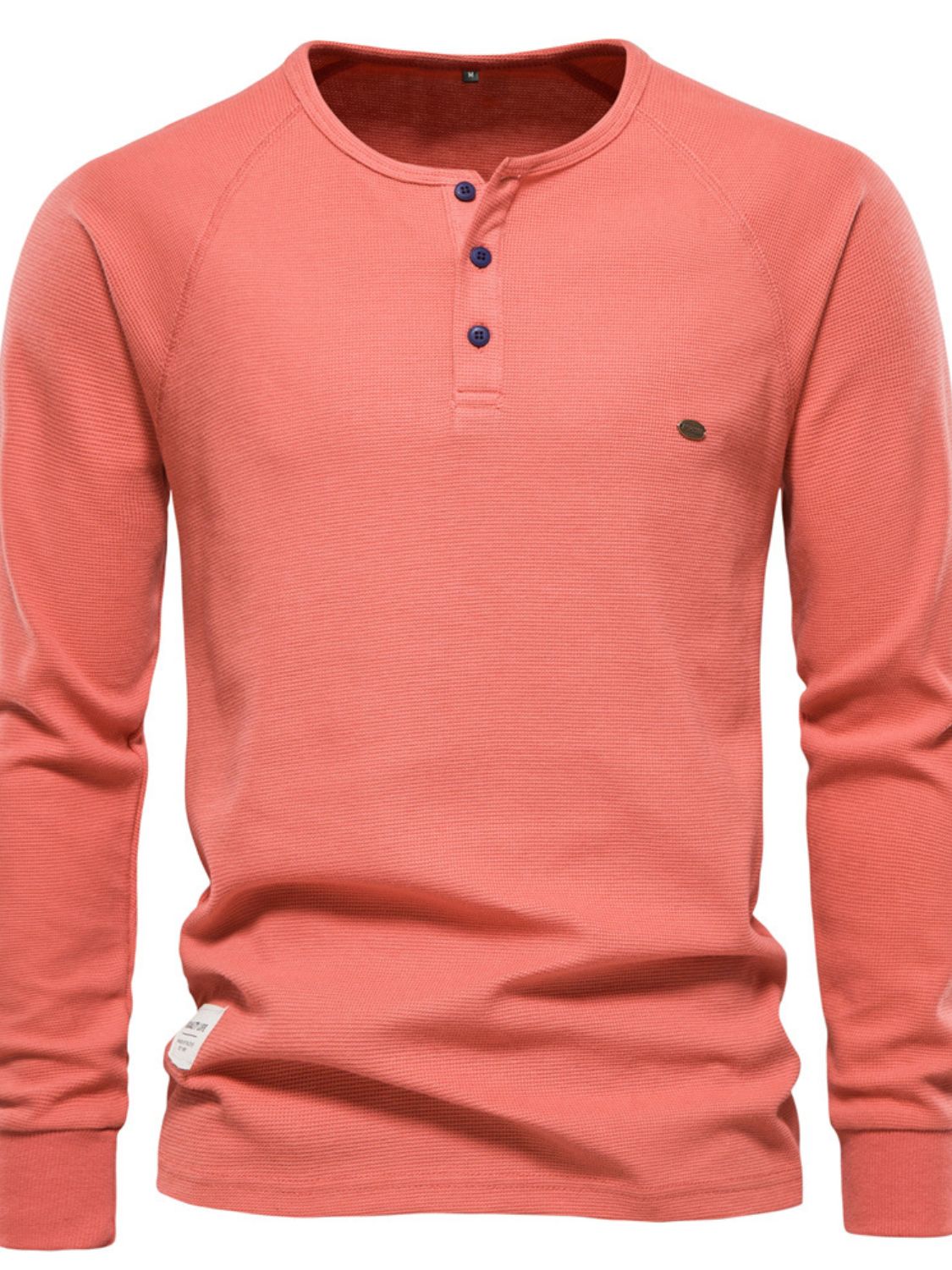 Men's Waffle-Knit Long Sleeve Round Neck Button T-Shirt. Versatile and comfortable, this shirt is perfect for any occasion