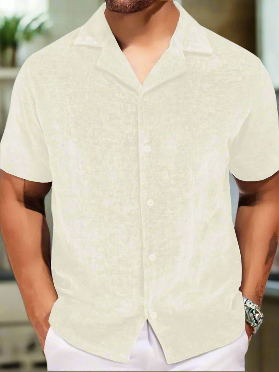Men's Plus Size Button Down Short Sleeve Textured Collar Shirt