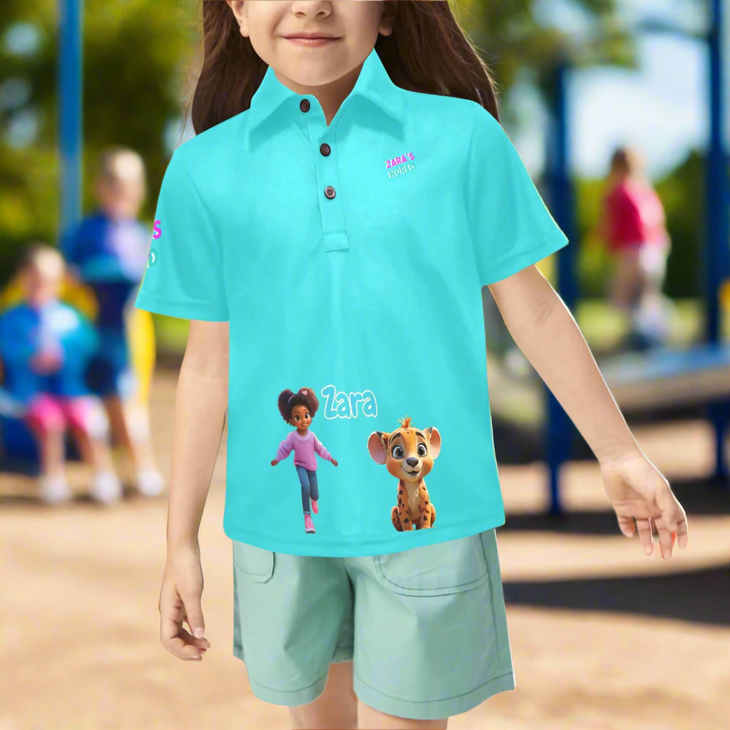 Zara's World Avatar Print Girls Polo Shirt (2T-7Y)