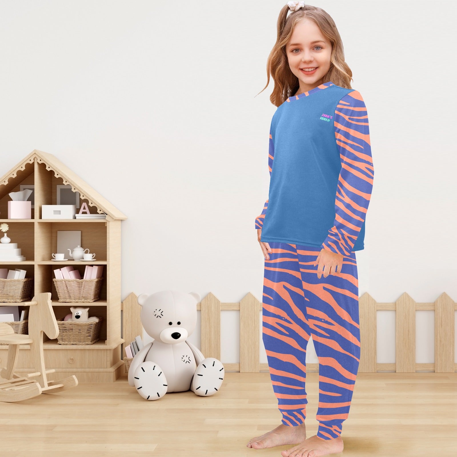 Little Girls' Animal Print Crew Neck Long Pajama Set