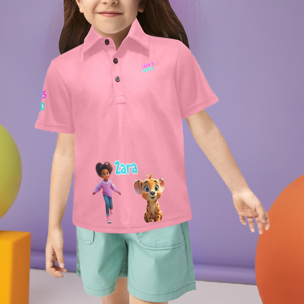 Zara's World Avatar Print Girls Polo Shirt (2T-7Y)