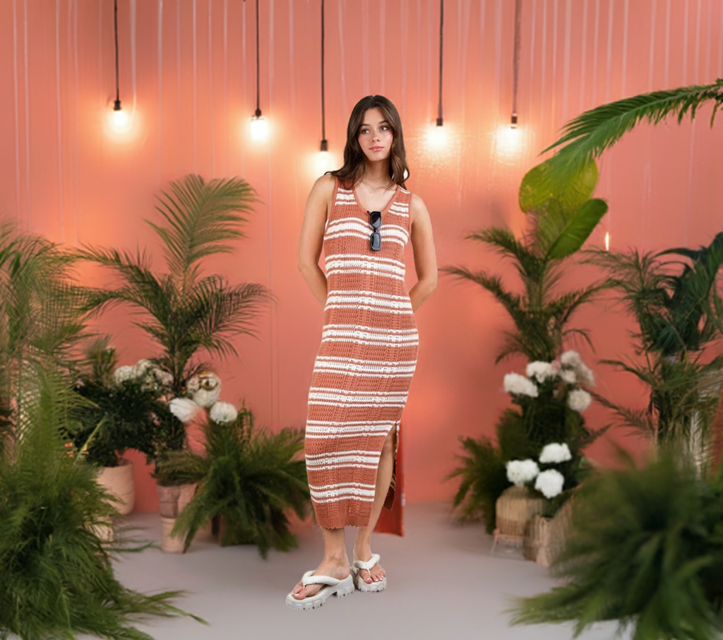 The Stripe Knit Casual Sweater Midi Dress is a cozy and stylish option for a laid-back and chic look. 