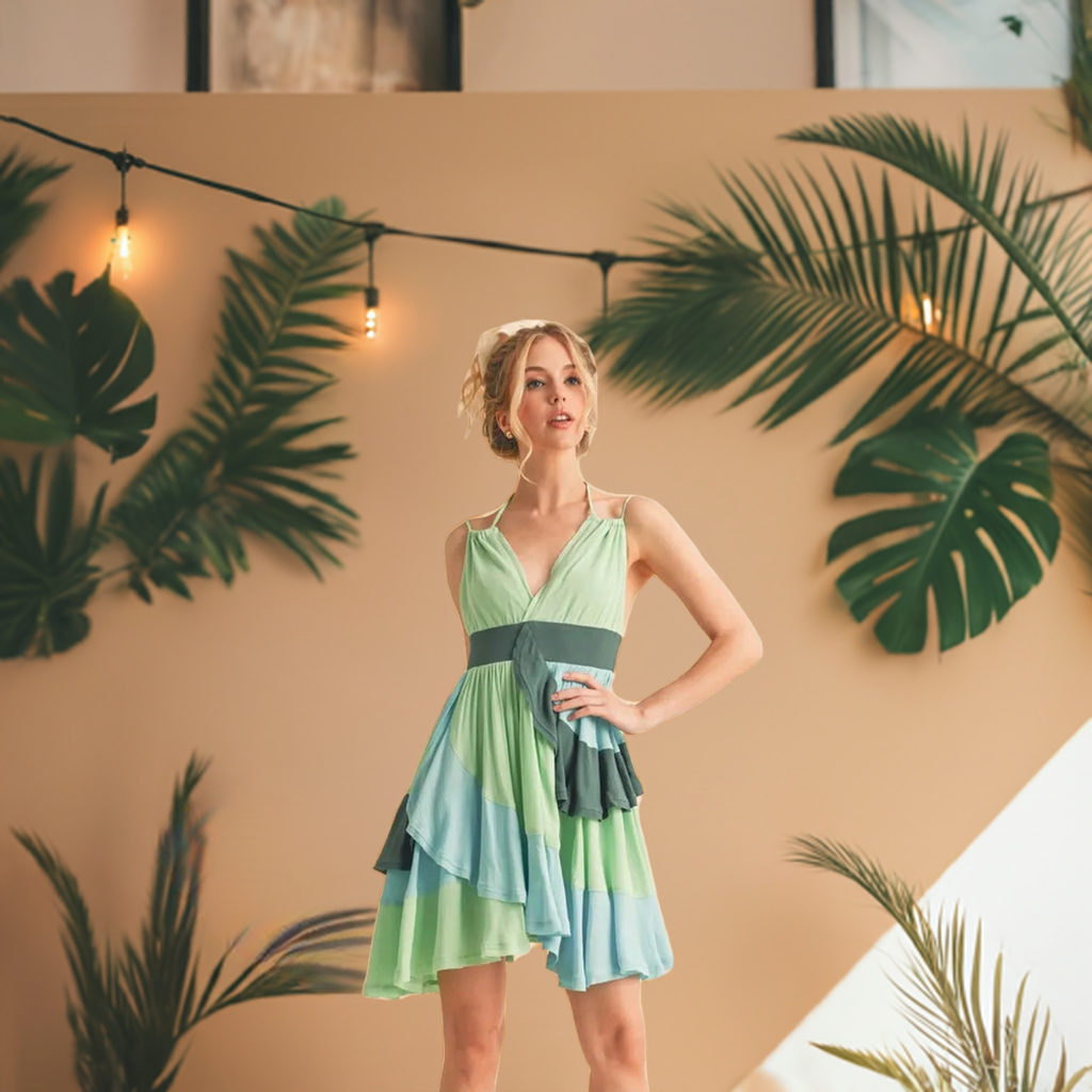 The combination of style of Green/Light Green/Light Blue elements creates a fun and eye-catching look