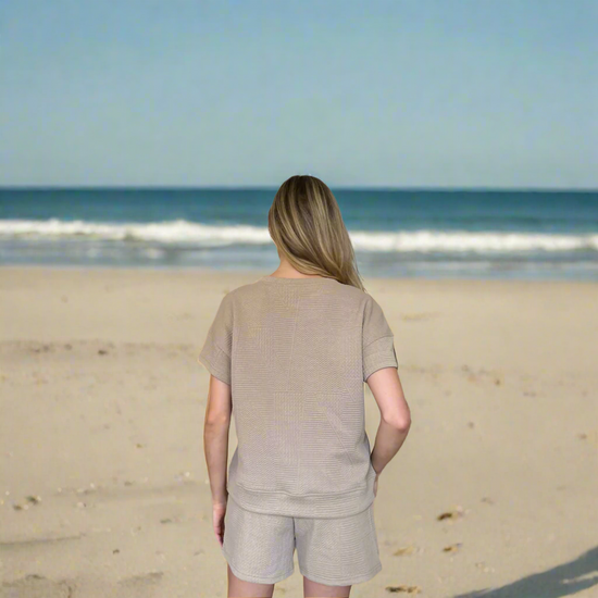 Double Take Full Size Texture Short Sleeve Top and Shorts Set