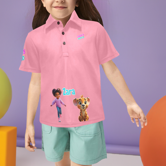 Zara's World Avatar Print Girls Polo Shirt (2T-7Y)