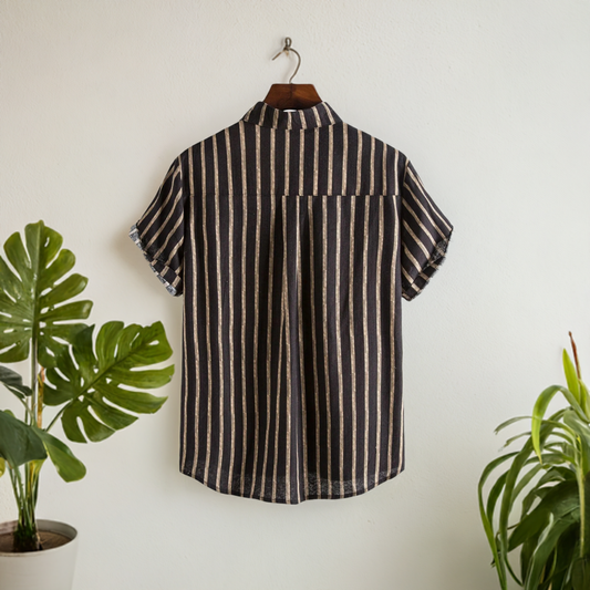 ZWX - Men's Casual Striped Short Sleeve Button Down Shirt