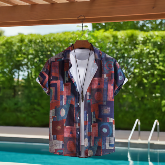 ZWX - Men's Geometric Short Sleeve Button Down Shirt