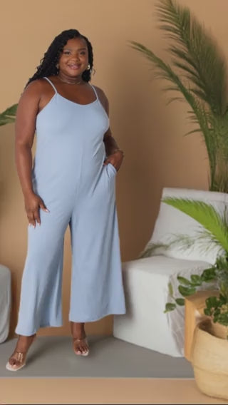 Full Size Spaghetti Strap V-Neck Jumpsuit. Effortlessly enhance your natural figure and radiate confidence with this versatile jumpsuit.