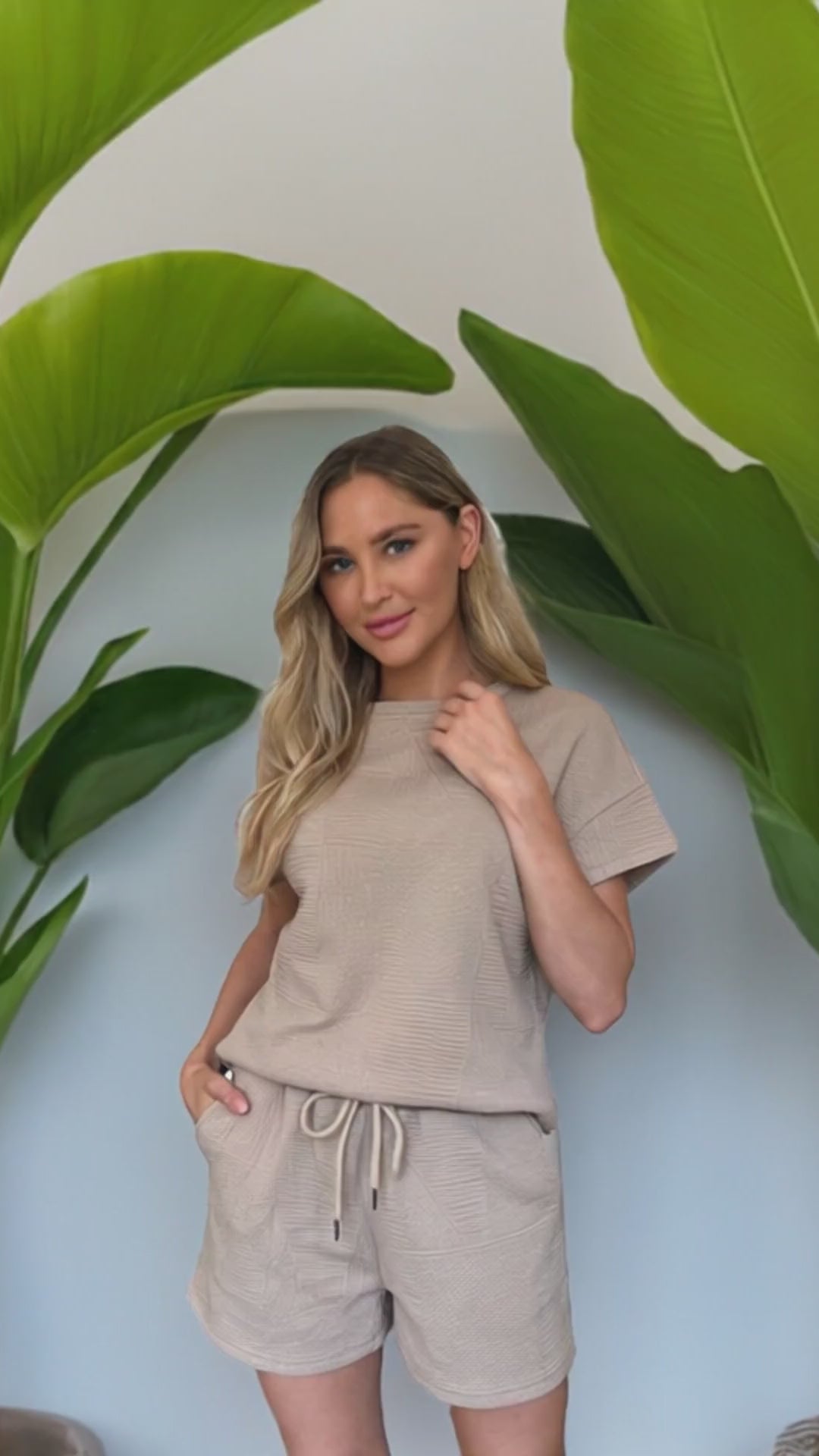 Double Take Full Size Texture Short Sleeve Top and Shorts Set