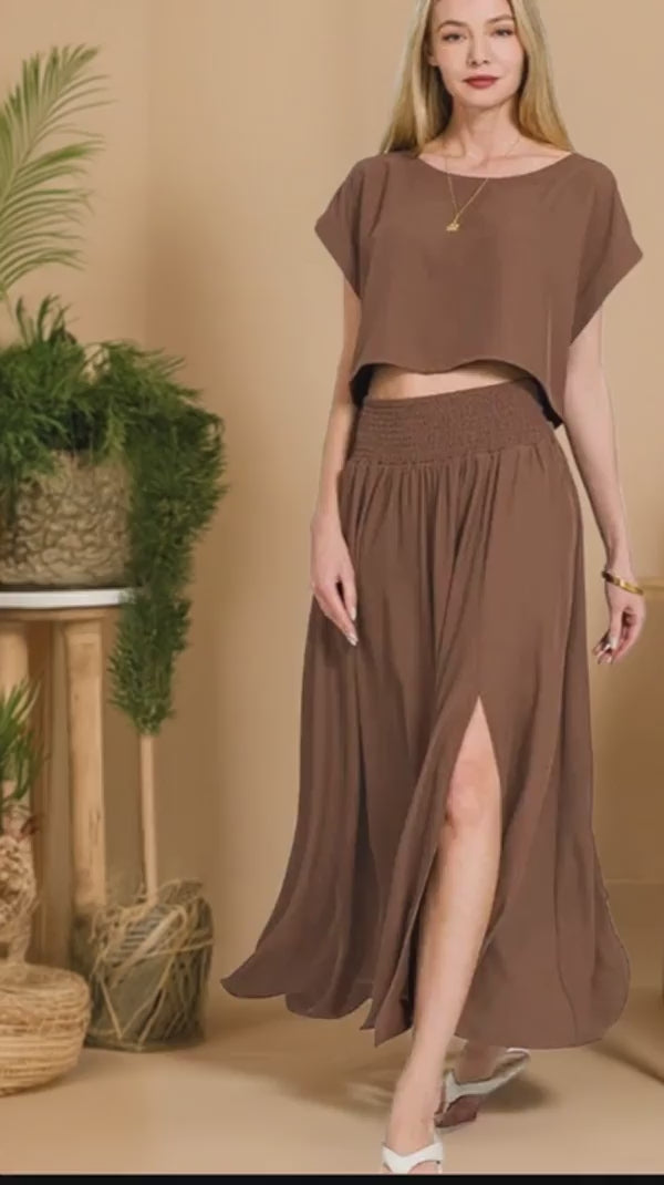 Zenana Heavy Woven Span Crop Tee & Skirt Set
